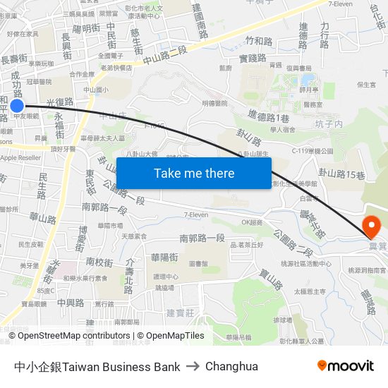中小企銀Taiwan Business Bank to Changhua map