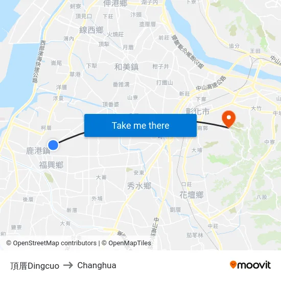 Dingcuo to Changhua map