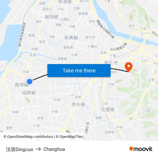 頂厝Dingcuo to Changhua map