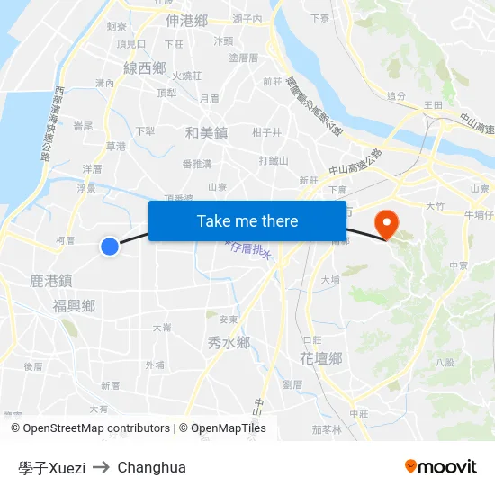 Xuezi to Changhua map