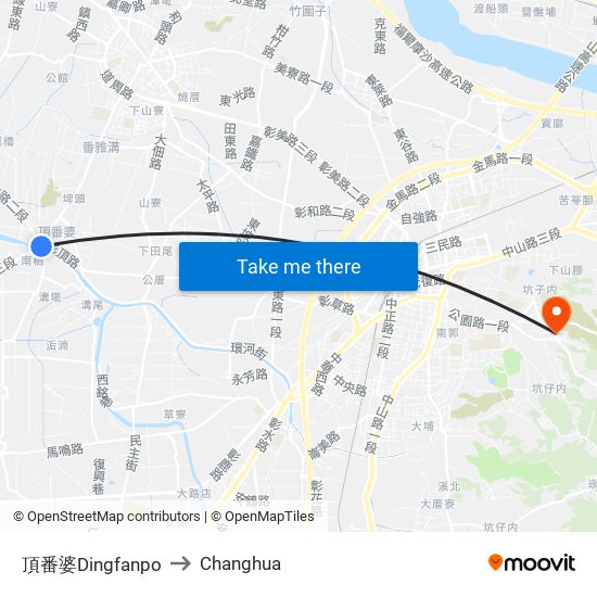 頂番婆Dingfanpo to Changhua map