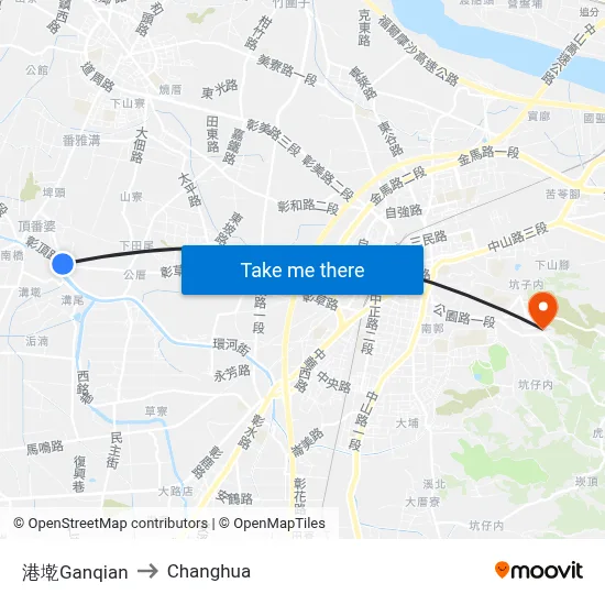 Ganqian to Changhua map