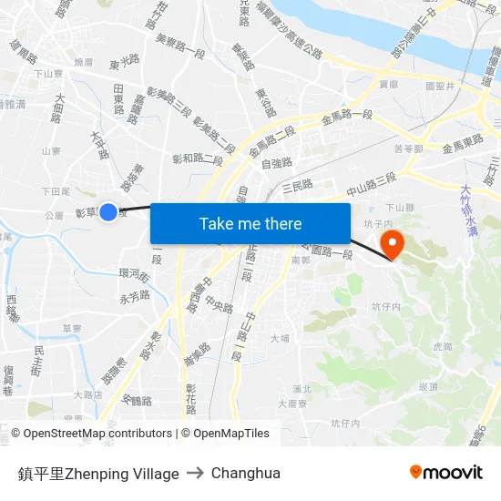 Zhenping Village to Changhua map