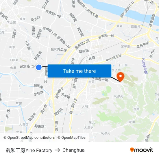 Yihe Factory to Changhua map