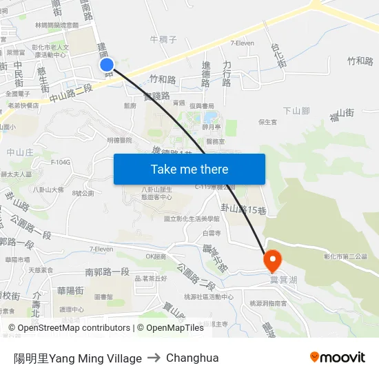 Yang Ming Village to Changhua map