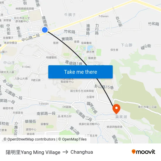 Yang Ming Village to Changhua map