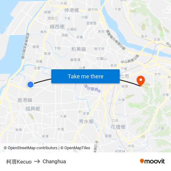 柯厝Kecuo to Changhua map