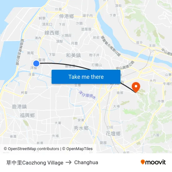 Caozhong Village to Changhua map