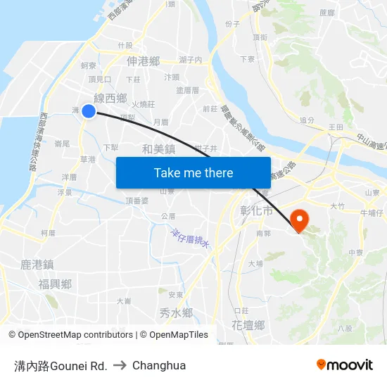 Gounei Rd. to Changhua map
