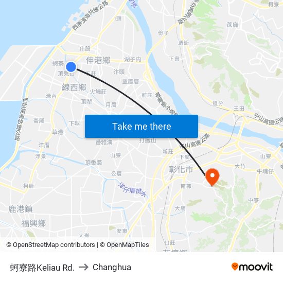 蚵寮路Keliau Rd. to Changhua map