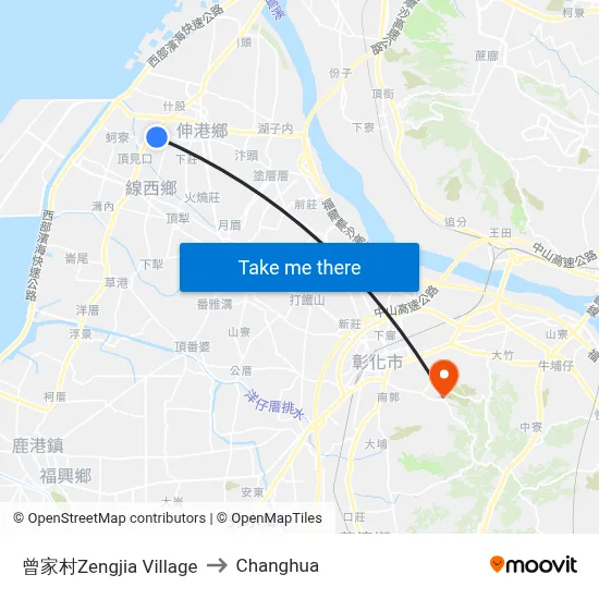 Zengjia Village to Changhua map
