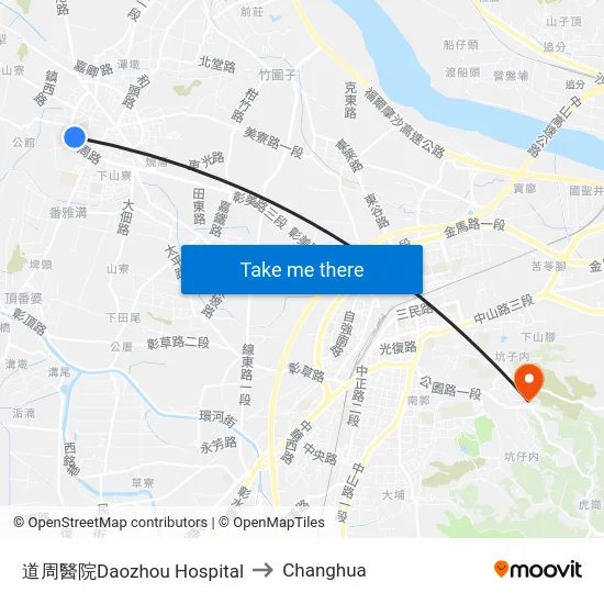 Daozhou Hospital to Changhua map