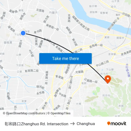 Zhanghuo Road Intersection to Changhua map