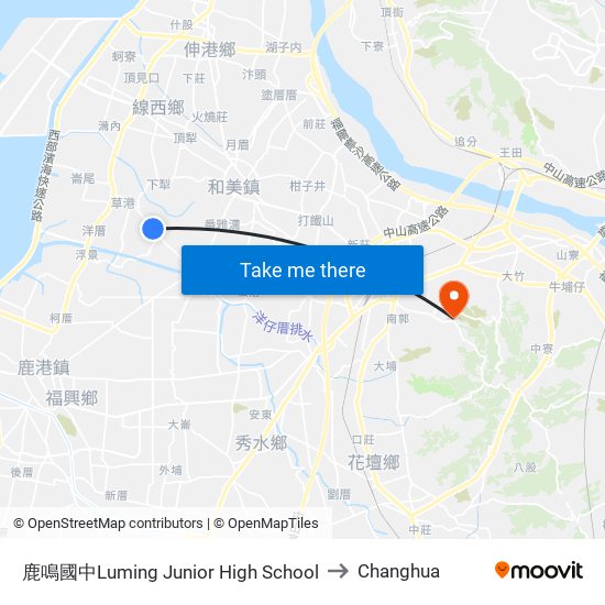 鹿鳴國中Luming Junior High School to Changhua map
