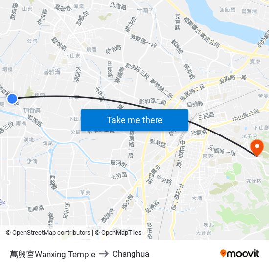 萬興宮Wanxing Temple to Changhua map