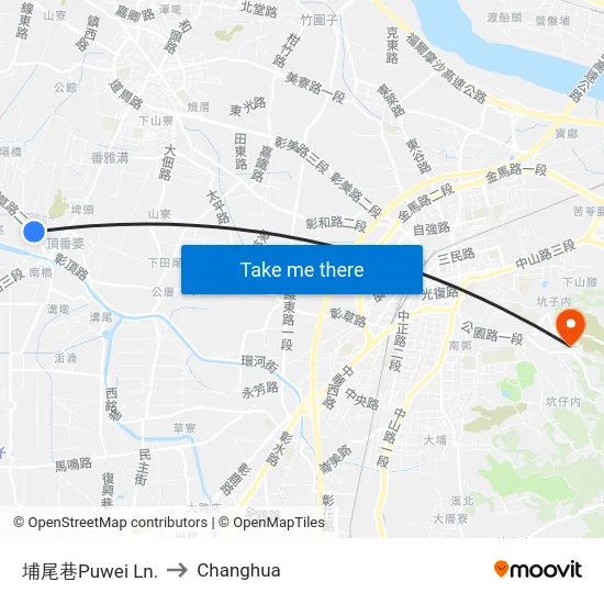 Puwei Lane to Changhua map