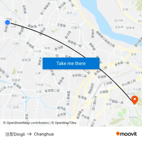 Dingli to Changhua map