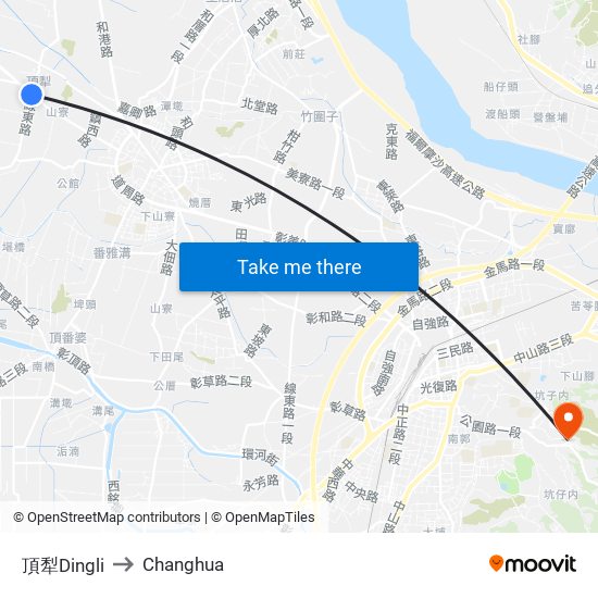 頂犁Dingli to Changhua map