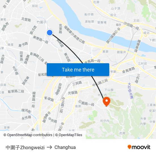 中圍子Zhongweizi to Changhua map