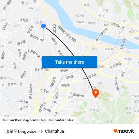 頂圍子Dingweizi to Changhua map