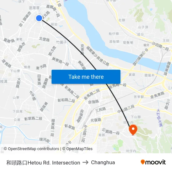 Hetou Road Intersection to Changhua map