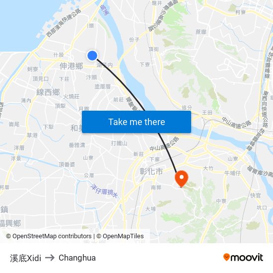 溪底Xidi to Changhua map