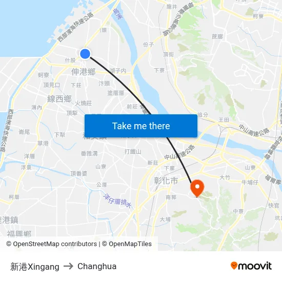 Xingang to Changhua map