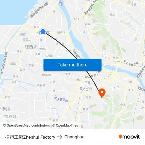 Zhenhui Factory to Changhua map