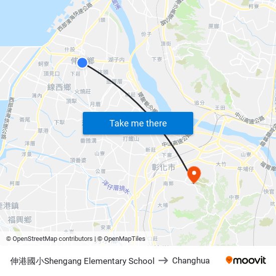 伸港國小Shengang Elementary School to Changhua map