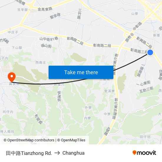 田中路Tianzhong Rd. to Changhua map