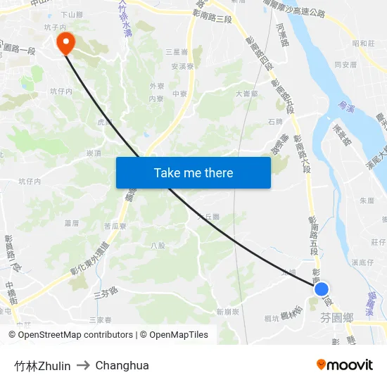 Zhulin to Changhua map