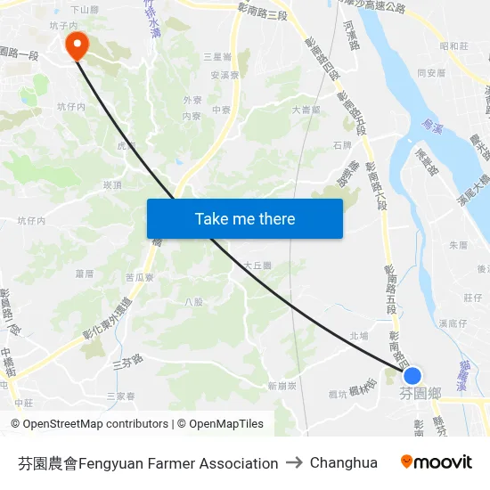 Fengyuan Farmer Association to Changhua map