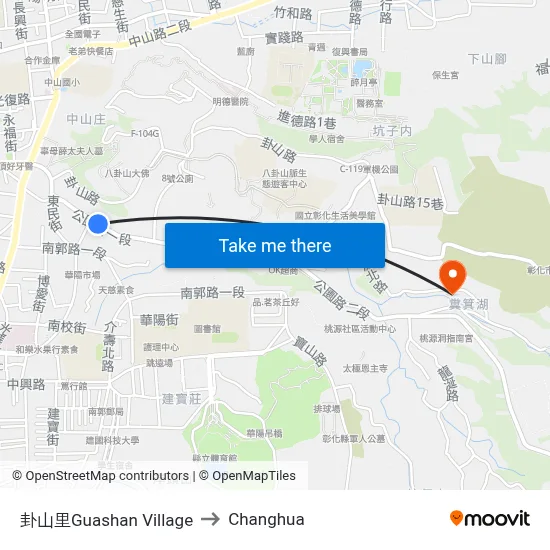 Guashan Village to Changhua map