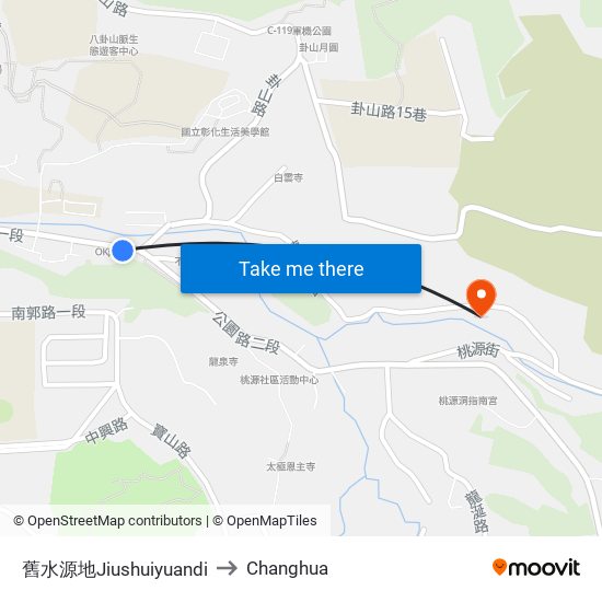 舊水源地Jiushuiyuandi to Changhua map