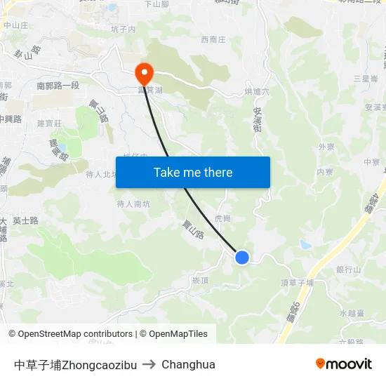 Zhongcaozibu to Changhua map