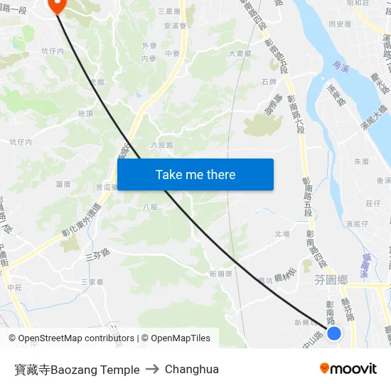 Baozang Temple to Changhua map
