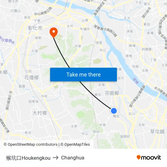 Houkengkou to Changhua map