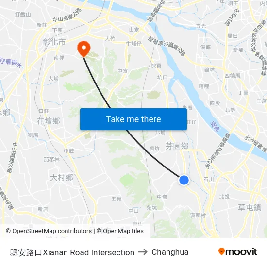 Xianan Road Intersection to Changhua map