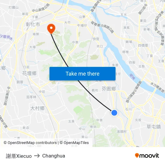 Xiecuo to Changhua map
