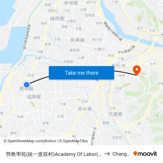 Academy Of Labor(Uni-Resort) to Changhua map