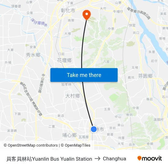 Yuanlin Bus Yuanlin Station to Changhua map