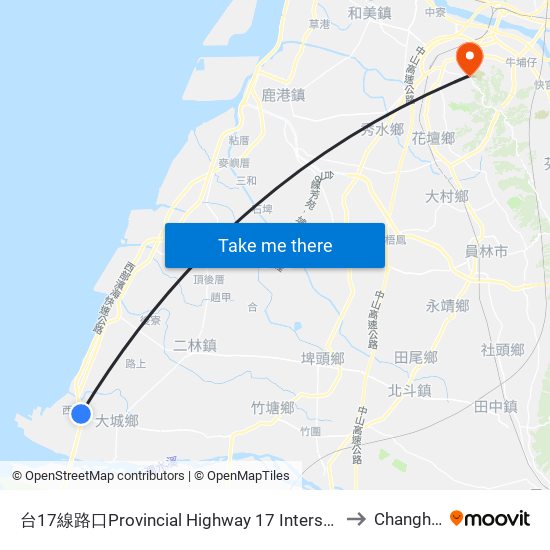 台17線路口Provincial Highway 17 Intersection to Changhua map