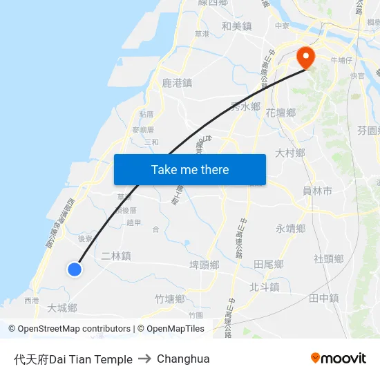 代天府Dai Tian Temple to Changhua map