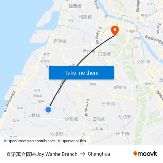 喜樂萬合院區Joy Wanhe Branch to Changhua map
