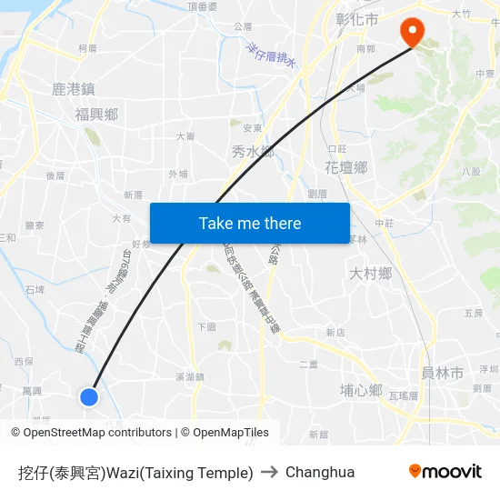 Wazi (Taixing Temple) to Changhua map