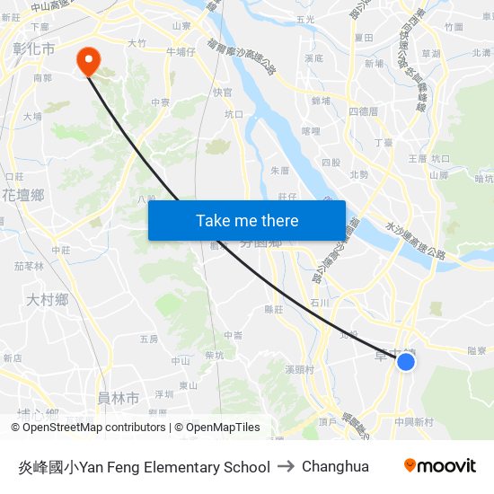 炎峰國小Yan Feng Elementary School to Changhua map