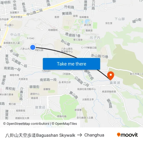 八卦山天空歩道Baguashan Skywalk to Changhua map