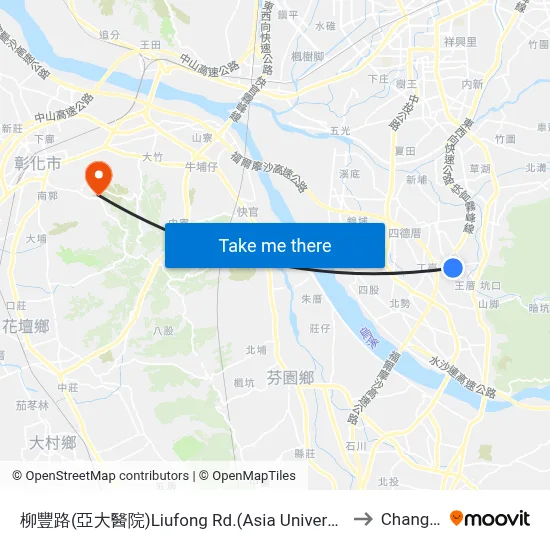 柳豐路(亞大醫院)Liufong Rd.(Asia University Hospital) to Changhua map