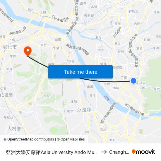 亞洲大學安藤館Asia University Ando Museum to Changhua map
