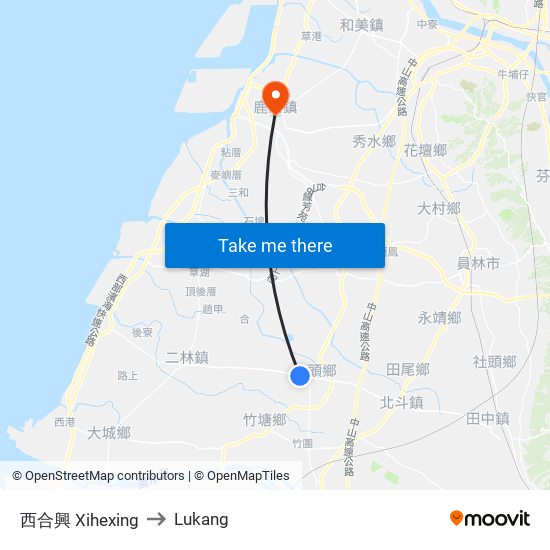 西合興 Xihexing to Lukang map